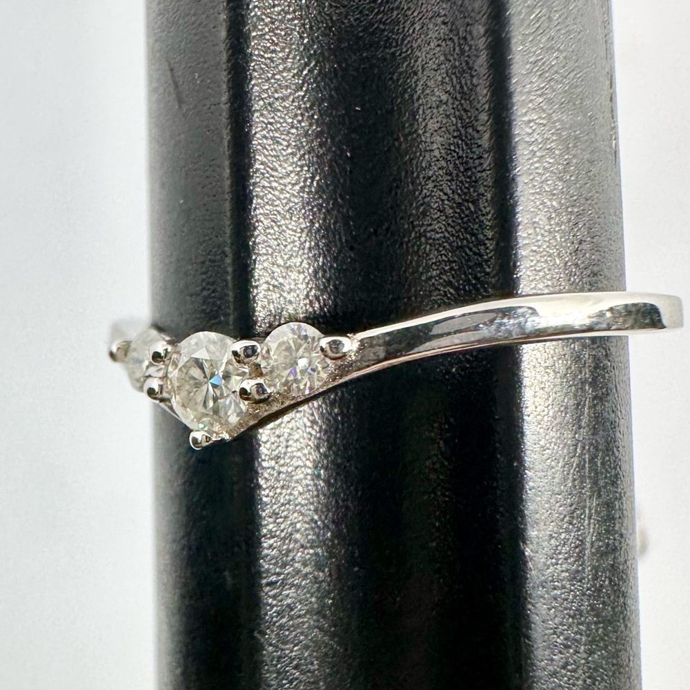 Moissanite Wedding Band Three Stone Anniversary Ring Guard Round GRA Certified - Picture 8 of 17